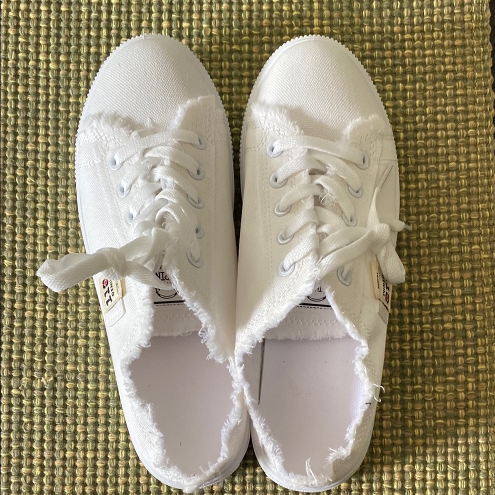 Frayed White Canvas Sneakers NWOT